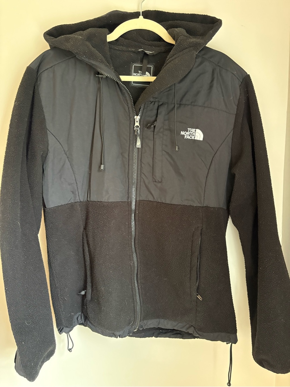 The North Face Black Hooded Fleece Jacket with Quilted Chest